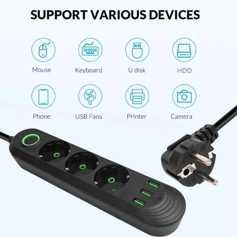 EU Plug AC Outlet with 3USB Po - огляд і ціна Power Tools Extension
